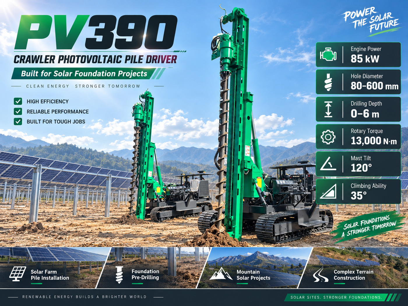 PV390 Fotovoltaik kazık çakma makinesi
