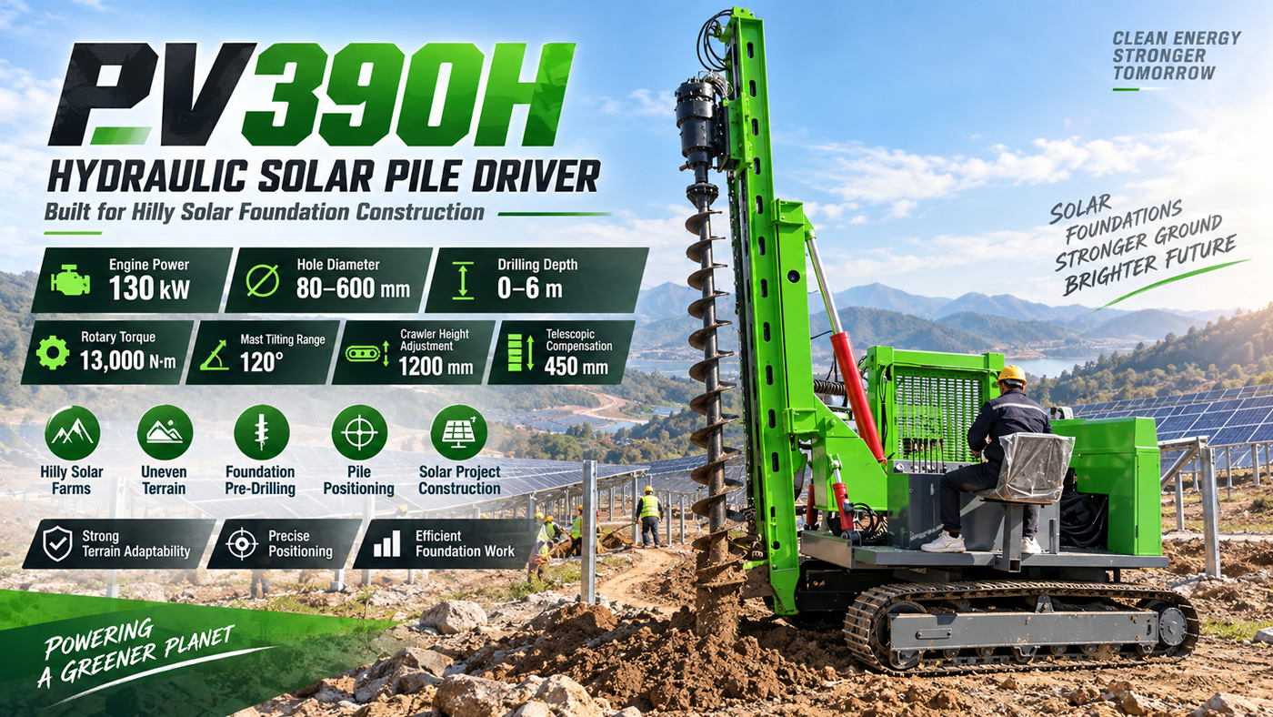 PV390H Fotovoltaik kazık çakma makinesi