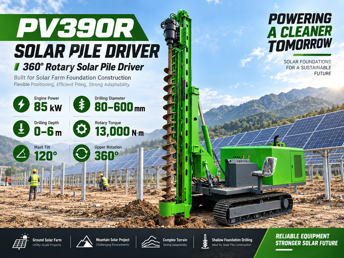 PV390R Fotovoltaik kazık çakma makinesi